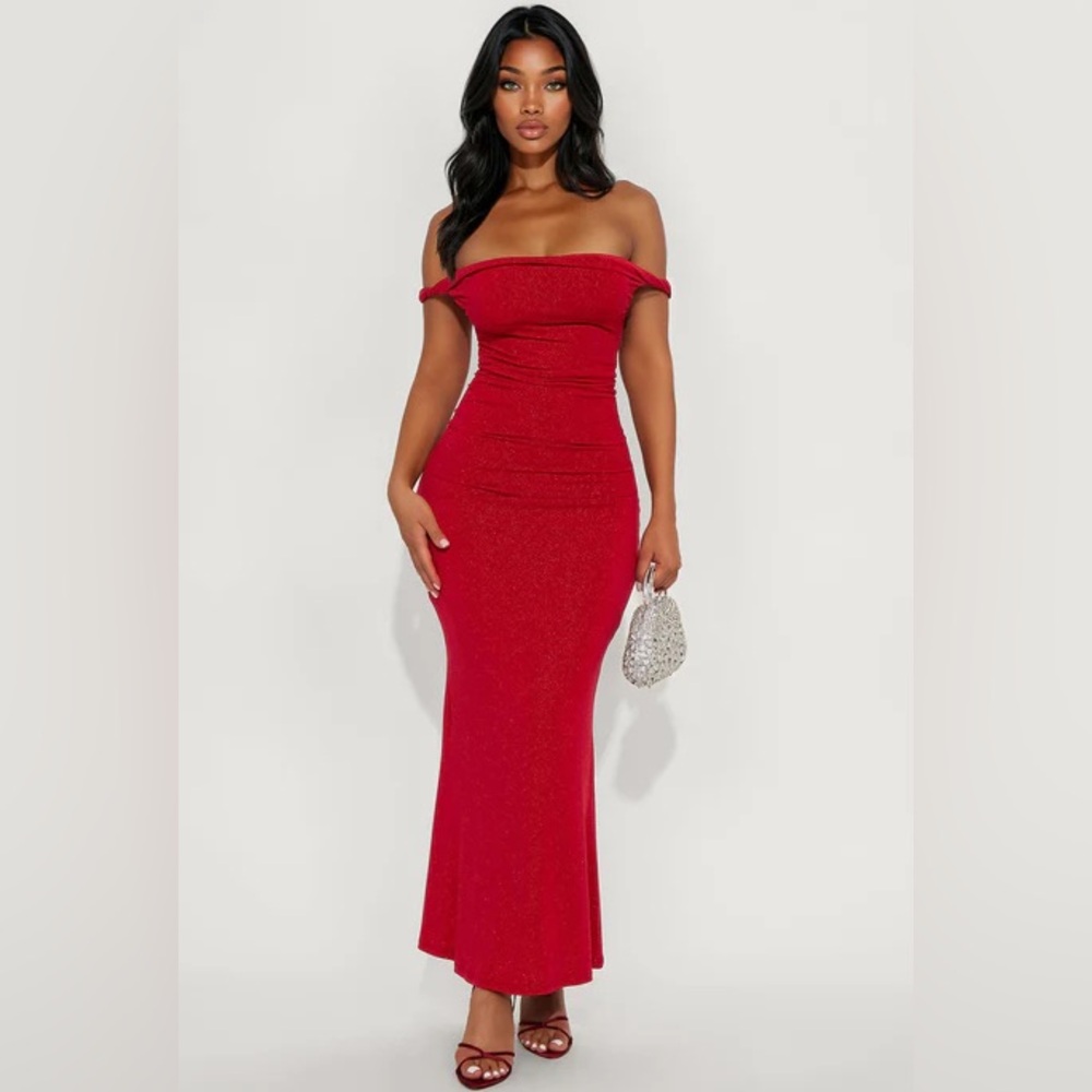 *FASHION NOVA* Valentina Glitter Midi Dress - DarkRed